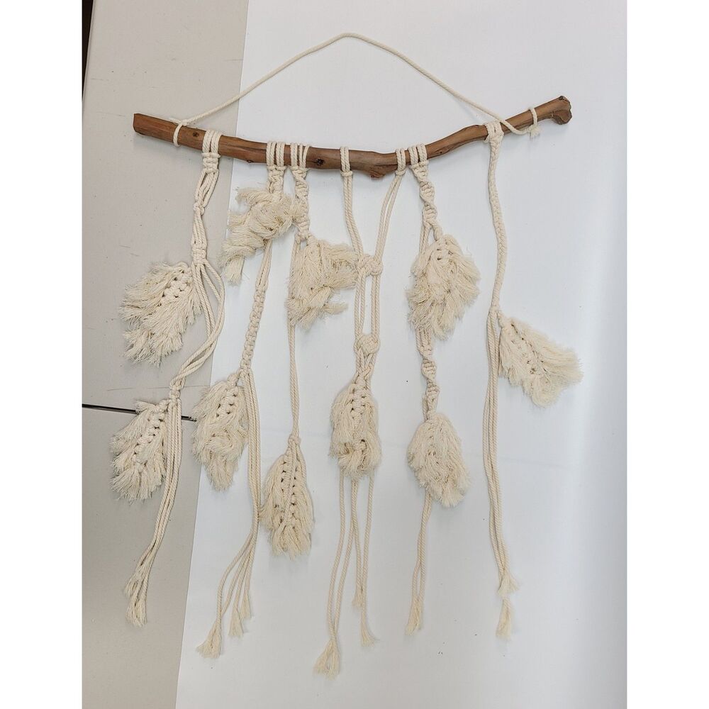 Boho Handmade Macrame String Wall Hanging on Natural Driftwood Branch